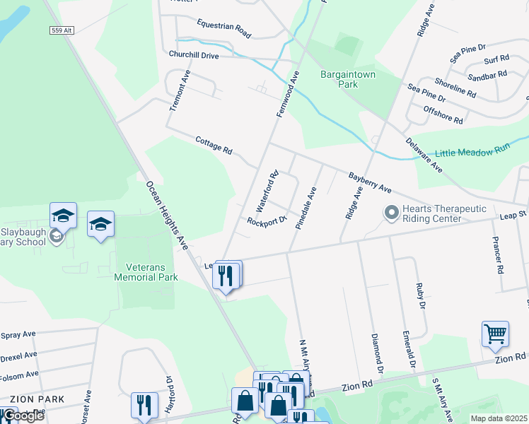 map of restaurants, bars, coffee shops, grocery stores, and more near 305 Yarmouth Road in Egg Harbor Township