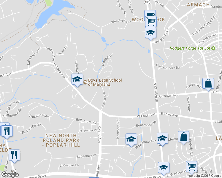 map of restaurants, bars, coffee shops, grocery stores, and more near 6011 Hunt Club Lane in Baltimore