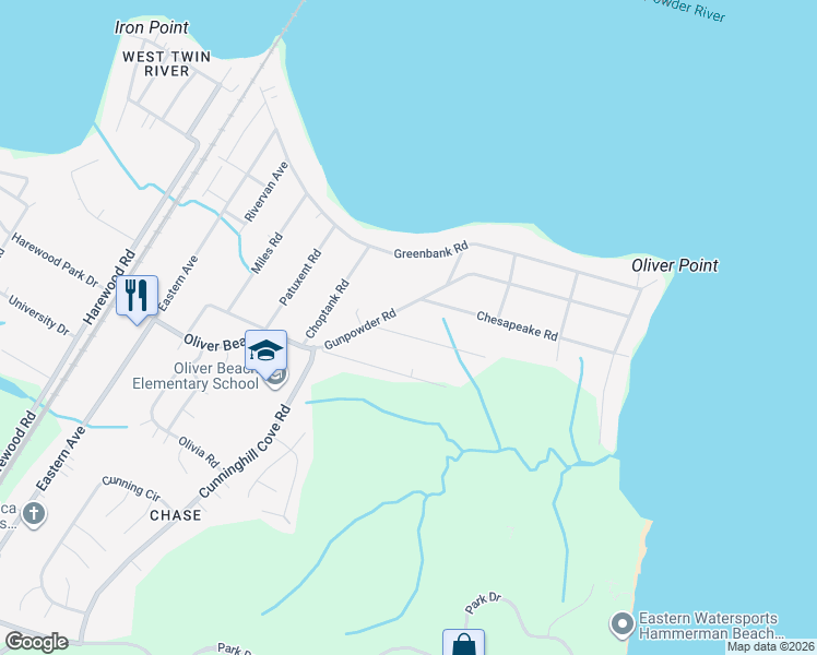 map of restaurants, bars, coffee shops, grocery stores, and more near 7312 Tred Avon Road in Middle River