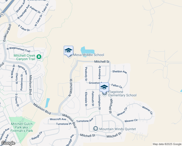 map of restaurants, bars, coffee shops, grocery stores, and more near 209 Stockwell Street in Castle Rock