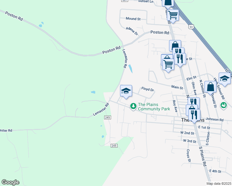 map of restaurants, bars, coffee shops, grocery stores, and more near 7755 Lemaster Road in Athens