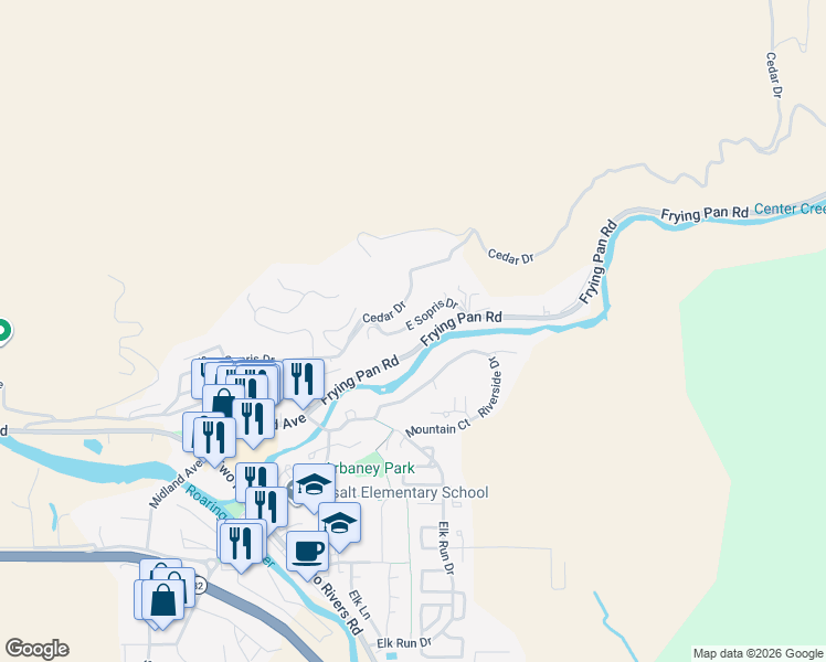 map of restaurants, bars, coffee shops, grocery stores, and more near 635 Sopris Drive in Basalt