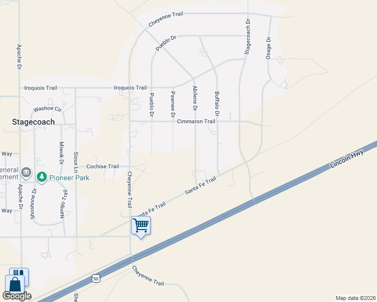 map of restaurants, bars, coffee shops, grocery stores, and more near 5225 Abilene Drive in Stagecoach
