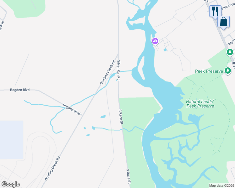 map of restaurants, bars, coffee shops, grocery stores, and more near 701 Silver Run Road in Millville