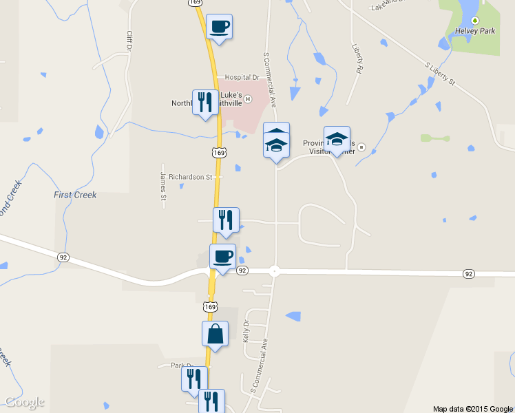 map of restaurants, bars, coffee shops, grocery stores, and more near 926 South Commercial Avenue in Smithville