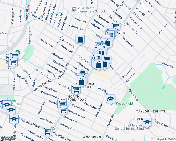 map of restaurants, bars, coffee shops, grocery stores, and more near 2921 Hillcrest Ave in Baltimore