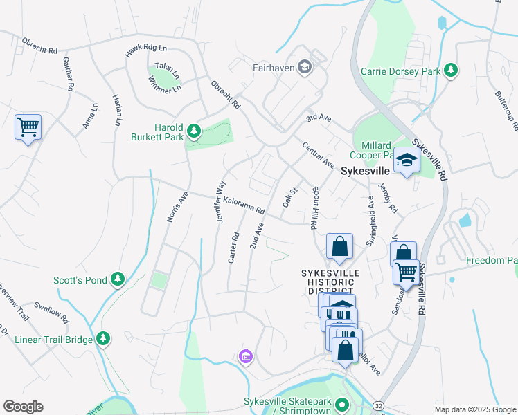 map of restaurants, bars, coffee shops, grocery stores, and more near 514 Kalorama Road in Sykesville