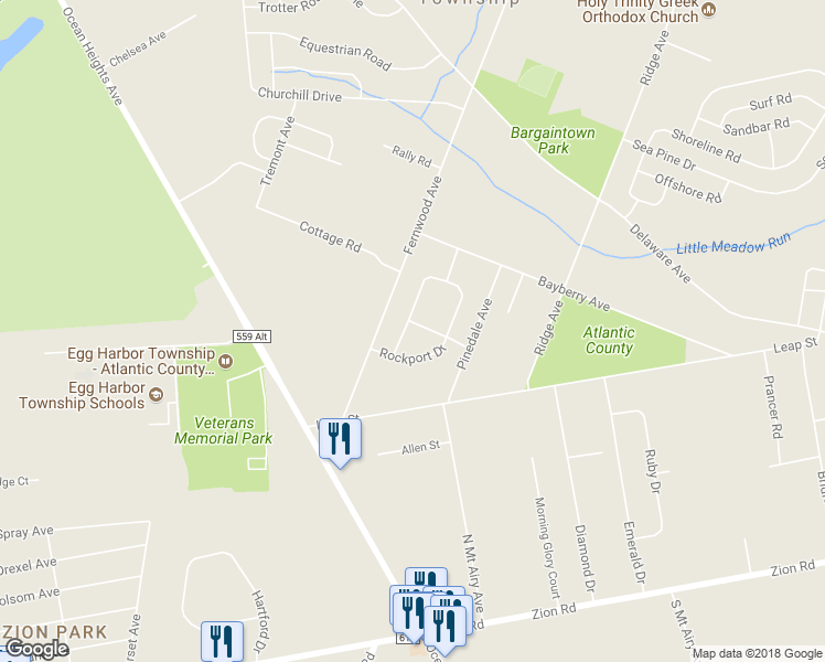map of restaurants, bars, coffee shops, grocery stores, and more near 305 Yarmouth Road in Egg Harbor Township