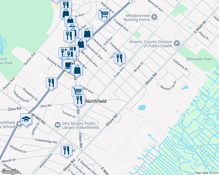 map of restaurants, bars, coffee shops, grocery stores, and more near 115 Davis Avenue in Northfield