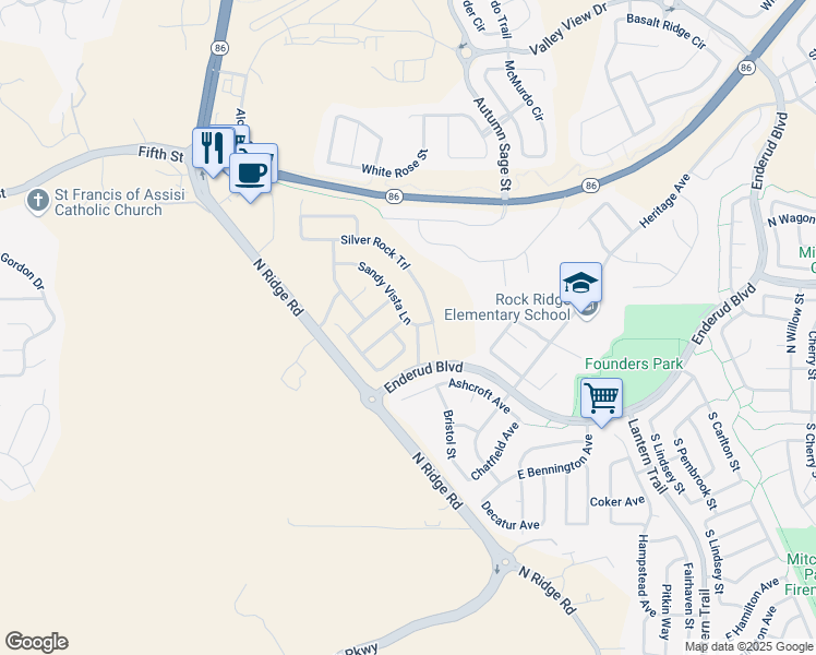 map of restaurants, bars, coffee shops, grocery stores, and more near 3948 Red Valley Lane in Castle Rock