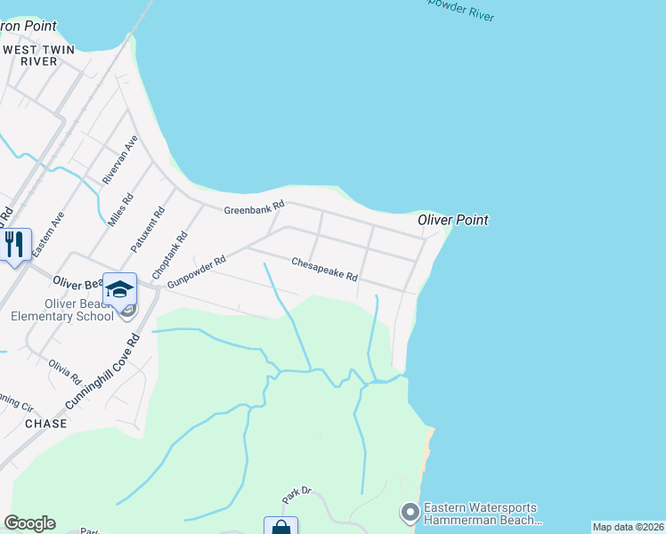 map of restaurants, bars, coffee shops, grocery stores, and more near 7346 Chesapeake Road in Middle River