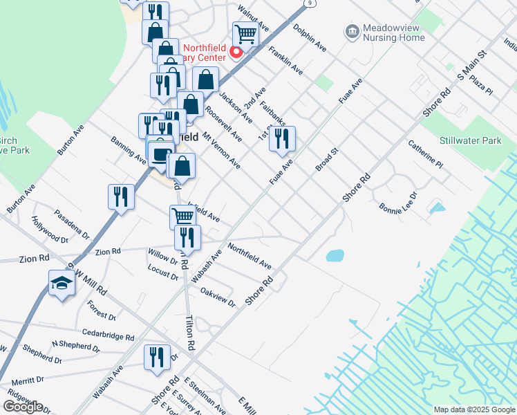 map of restaurants, bars, coffee shops, grocery stores, and more near 115 Davis Avenue in Northfield