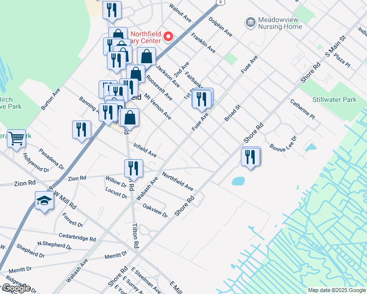 map of restaurants, bars, coffee shops, grocery stores, and more near 115 Davis Avenue in Northfield