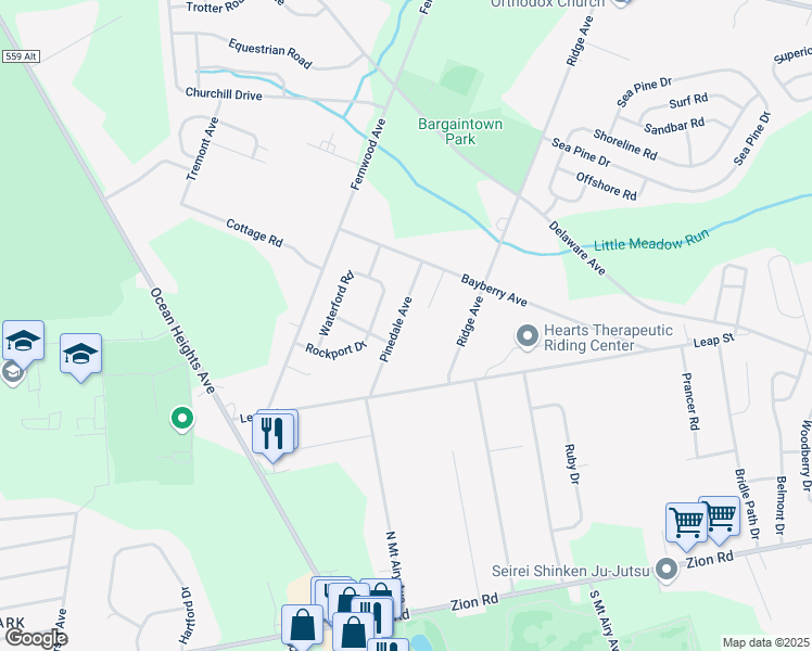 map of restaurants, bars, coffee shops, grocery stores, and more near 14 Pinedale Avenue in Egg Harbor Township