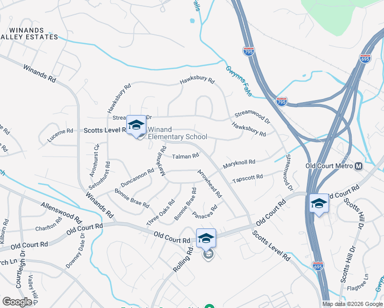 map of restaurants, bars, coffee shops, grocery stores, and more near 4602 Talman Road in Pikesville