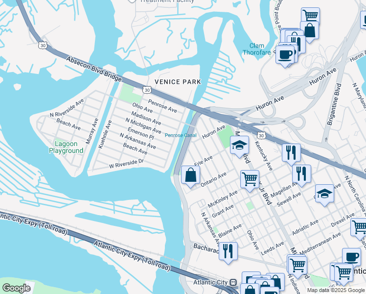 map of restaurants, bars, coffee shops, grocery stores, and more near 1965 Horace J Bryant Junior Drive in Atlantic City