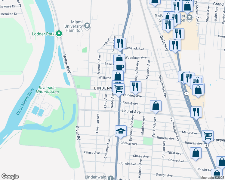 map of restaurants, bars, coffee shops, grocery stores, and more near 532 Fairview Avenue in Hamilton