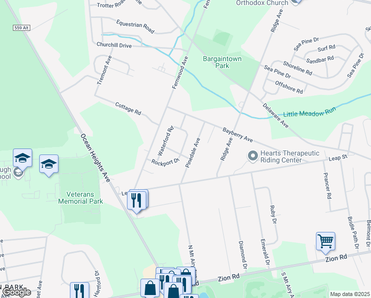 map of restaurants, bars, coffee shops, grocery stores, and more near 123 Rockport Drive in Egg Harbor Township