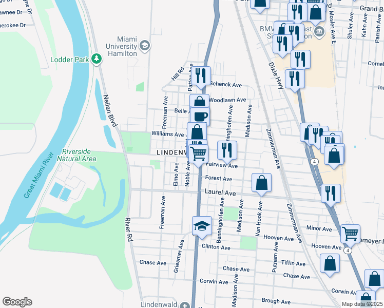 map of restaurants, bars, coffee shops, grocery stores, and more near 532 Fairview Avenue in Hamilton