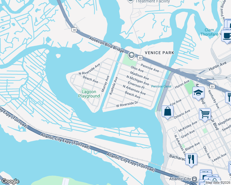 map of restaurants, bars, coffee shops, grocery stores, and more near 1612 North Missouri Avenue in Atlantic City