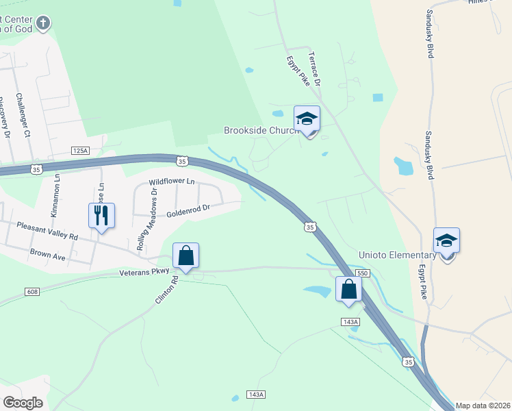 map of restaurants, bars, coffee shops, grocery stores, and more near 88 Wisteria Way in Chillicothe