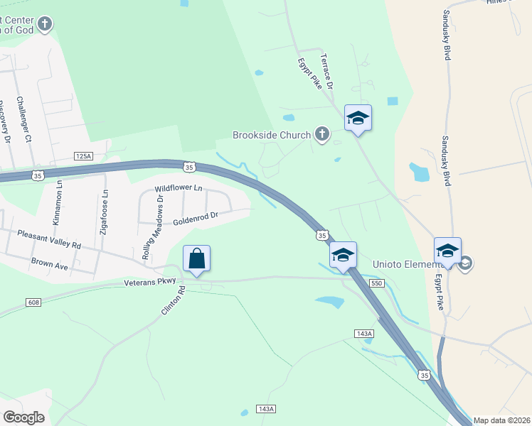 map of restaurants, bars, coffee shops, grocery stores, and more near 88 Wisteria Way in Chillicothe