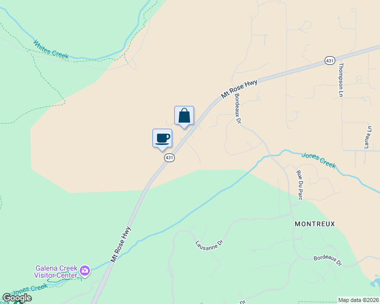 map of restaurants, bars, coffee shops, grocery stores, and more near 16919 Mount Rose Highway in Reno