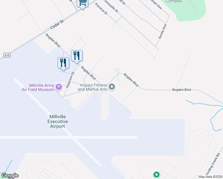 map of restaurants, bars, coffee shops, grocery stores, and more near 7 Easterwood Street in Millville