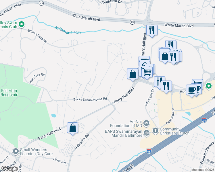 map of restaurants, bars, coffee shops, grocery stores, and more near 5019 Silver Oak Drive in Baltimore