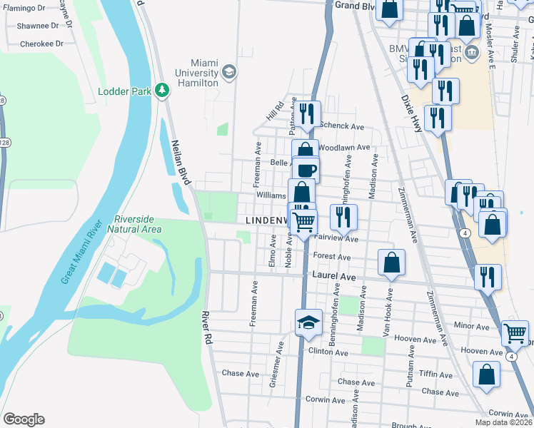map of restaurants, bars, coffee shops, grocery stores, and more near in Hamilton