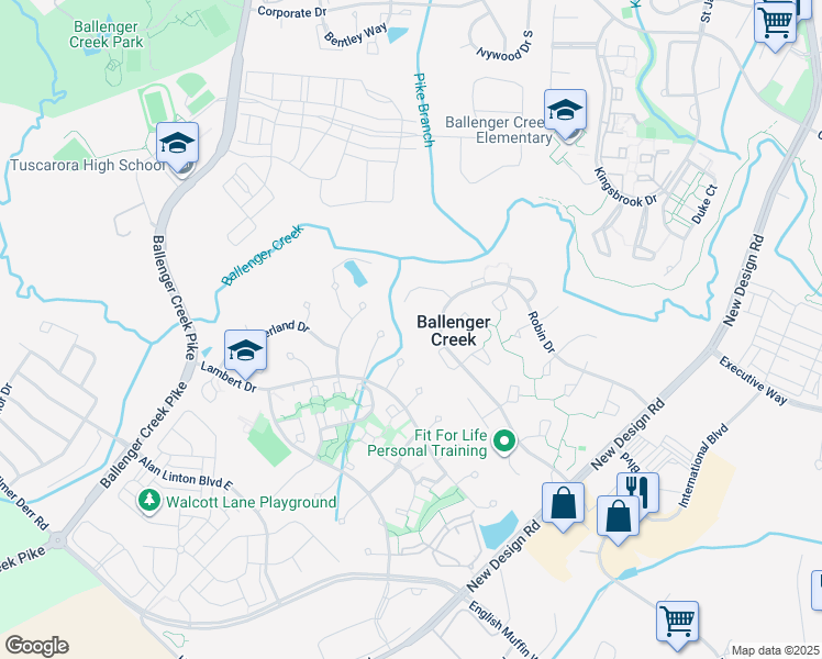 map of restaurants, bars, coffee shops, grocery stores, and more near 6611 Eider Court in Frederick