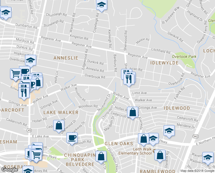 map of restaurants, bars, coffee shops, grocery stores, and more near 6318 Banbury Road in Baltimore