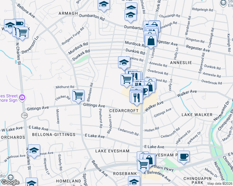 map of restaurants, bars, coffee shops, grocery stores, and more near 415 Schwartz Avenue in Baltimore