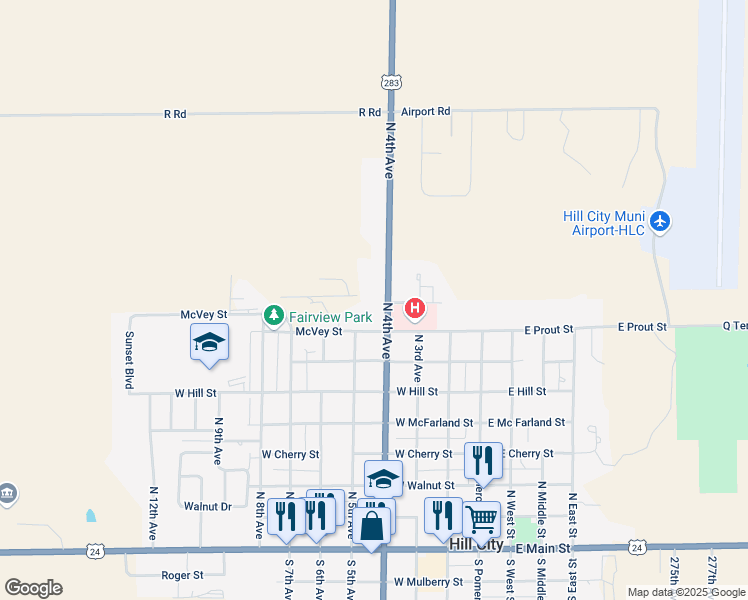 map of restaurants, bars, coffee shops, grocery stores, and more near 941 North 4th Avenue in Hill City
