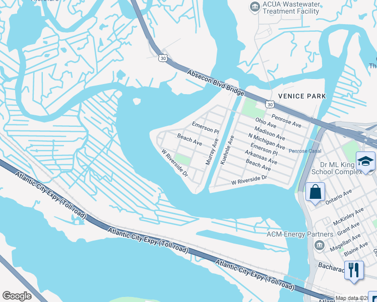 map of restaurants, bars, coffee shops, grocery stores, and more near 2121 Sheridan Avenue in Atlantic City