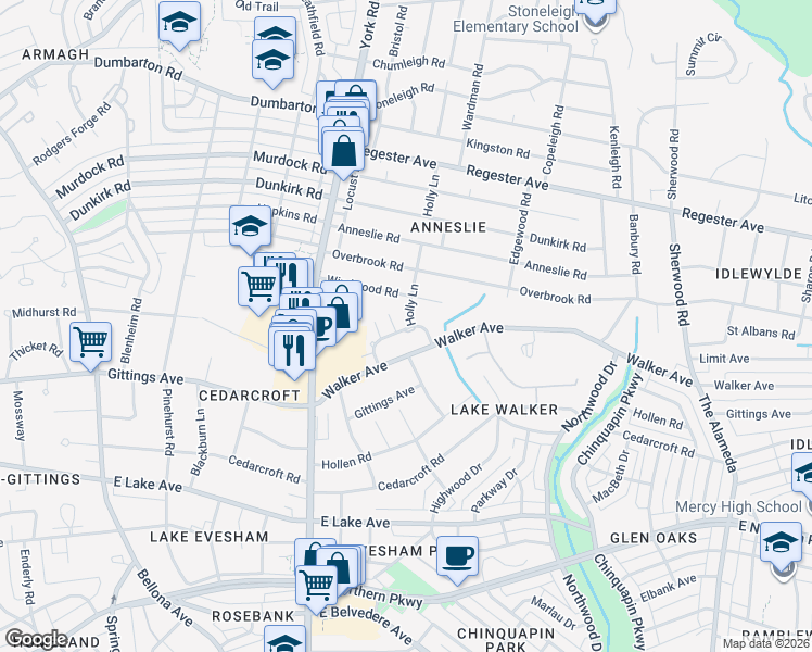 map of restaurants, bars, coffee shops, grocery stores, and more near 502 Castle Drive in Baltimore