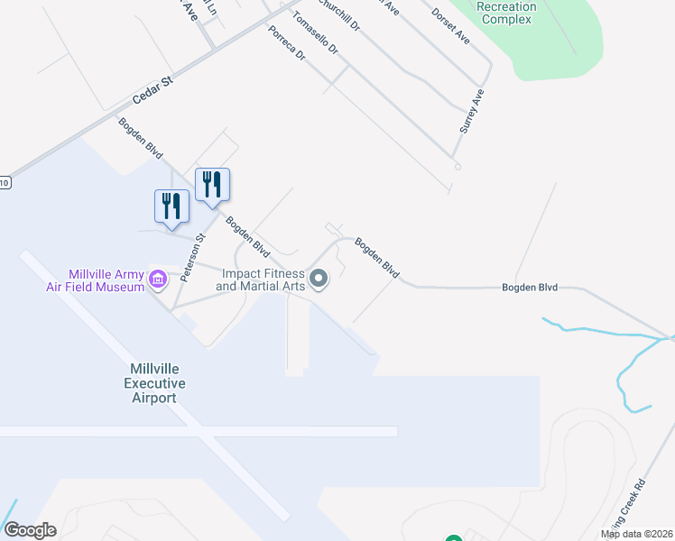 map of restaurants, bars, coffee shops, grocery stores, and more near 7 Easterwood Street in Millville