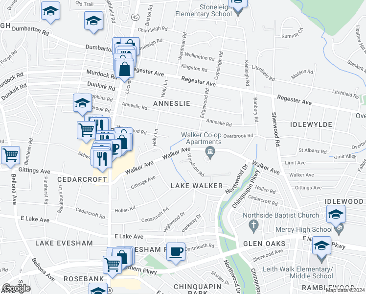 map of restaurants, bars, coffee shops, grocery stores, and more near 622 Walker Avenue in Baltimore