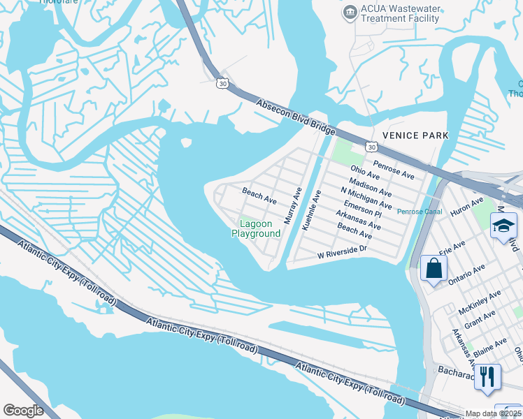 map of restaurants, bars, coffee shops, grocery stores, and more near 2114 Hamilton Avenue in Atlantic City