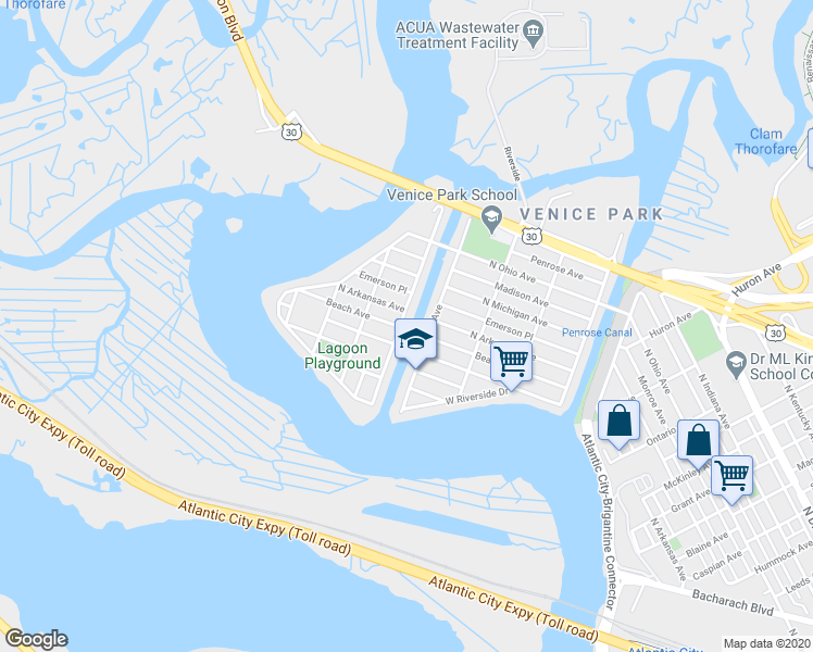 map of restaurants, bars, coffee shops, grocery stores, and more near in Atlantic City