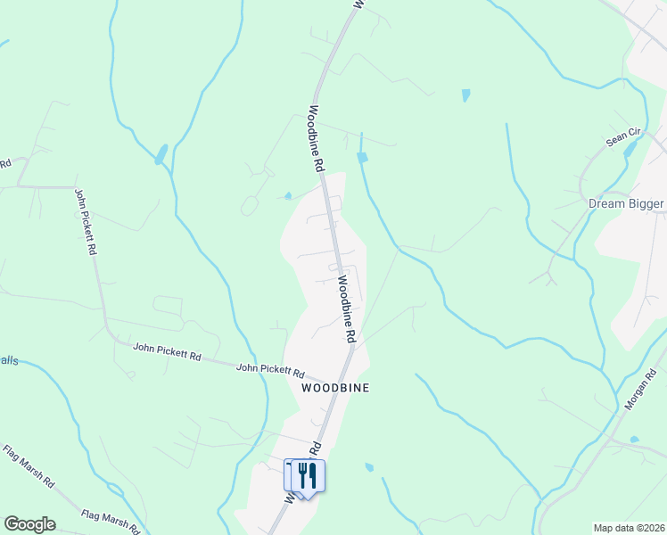 map of restaurants, bars, coffee shops, grocery stores, and more near 7318 Woodbine Road in Carroll County