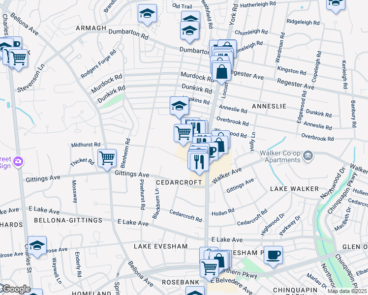 map of restaurants, bars, coffee shops, grocery stores, and more near 432 Schwartz Avenue in Baltimore