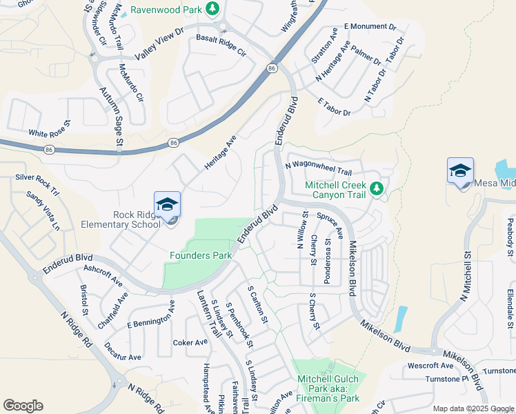 map of restaurants, bars, coffee shops, grocery stores, and more near 517 Howe Street in Castle Rock