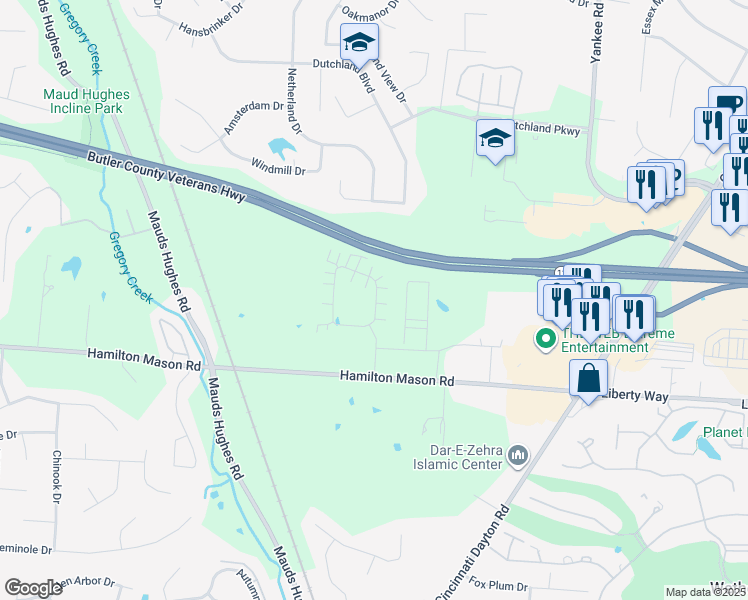 map of restaurants, bars, coffee shops, grocery stores, and more near 6670 Liberty Circle in Butler County