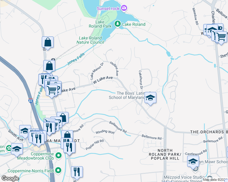 map of restaurants, bars, coffee shops, grocery stores, and more near 15 Devon Hill Road in Baltimore
