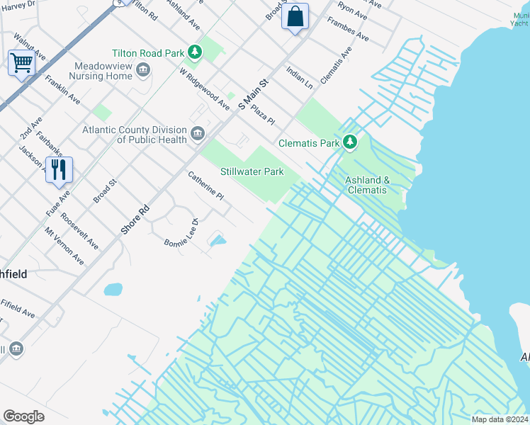 map of restaurants, bars, coffee shops, grocery stores, and more near 2101 Dolphin Avenue in Northfield