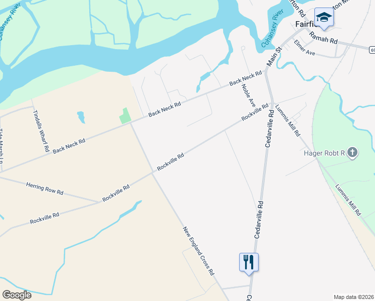 map of restaurants, bars, coffee shops, grocery stores, and more near 76 Rockville Road in Bridgeton