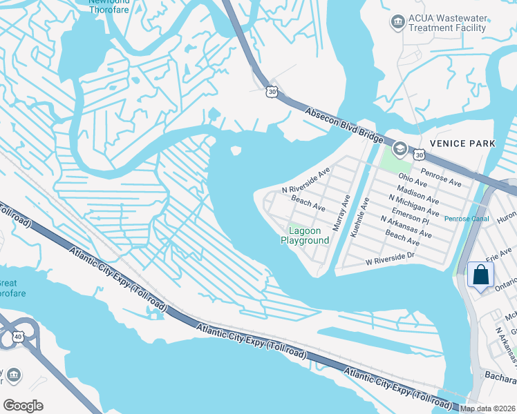 map of restaurants, bars, coffee shops, grocery stores, and more near 2130 West Riverside Drive in Atlantic City