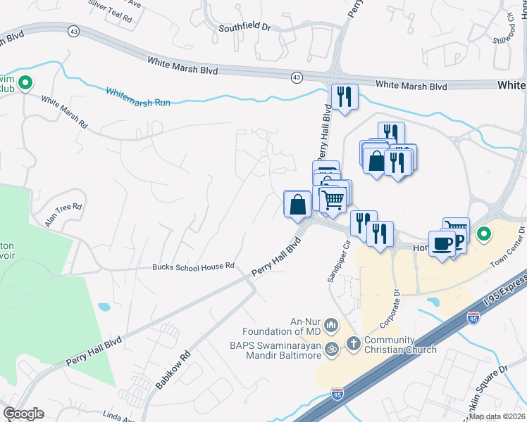 map of restaurants, bars, coffee shops, grocery stores, and more near 5063 Silver Oak Drive in Rosedale
