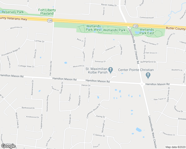 map of restaurants, bars, coffee shops, grocery stores, and more near 7166 Tarragon Court in Butler County